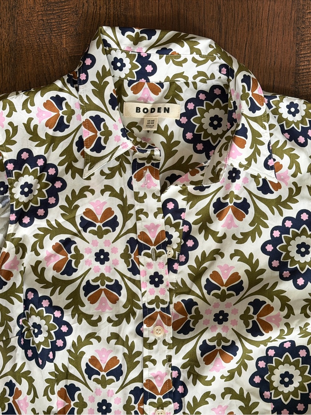 Boden Amy Dress 10R Mayfly Mosaic Bloom Cotton Belted Midi Pockets - Picture 4 of 6